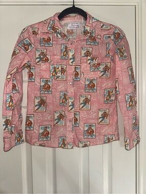 Kids Pink Rodeo-Print Button-Down Shirt
